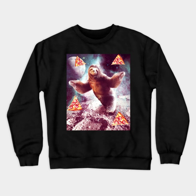 Funny Space Sloth With Pizza Crewneck Sweatshirt by Random Galaxy